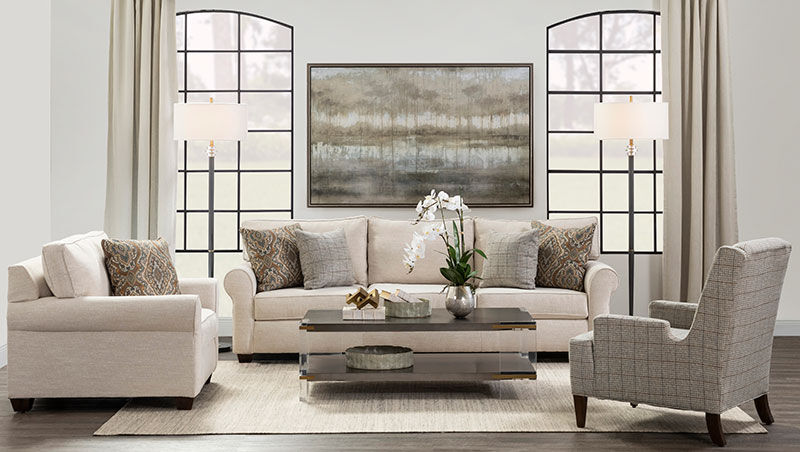 a living room with a large window