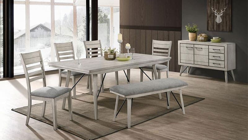 a dining table with chairs around it